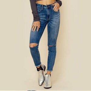 One Teaspoon Mid-Blue High-Rise fitted Leg Ripped and distressed Ankle Jeans